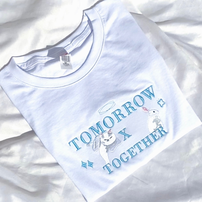 Tomorrow X Together TXT White Embroidered T-Shirt Unisex