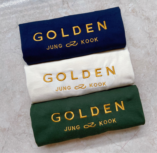 GOLDEN JUNGKOOK green, navy, beige EMBROIDERED tshirt tee short sleeve
