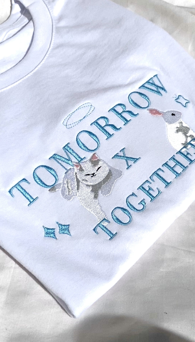 Tomorrow X Together TXT White Embroidered T-Shirt Unisex