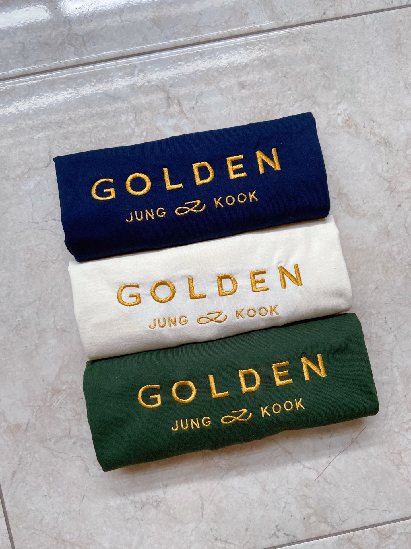 GOLDEN JUNGKOOK green, navy, beige EMBROIDERED tshirt tee short sleeve
