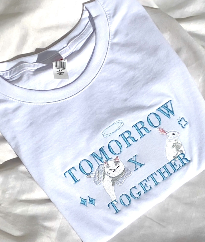 Tomorrow X Together TXT White Embroidered T-Shirt Unisex