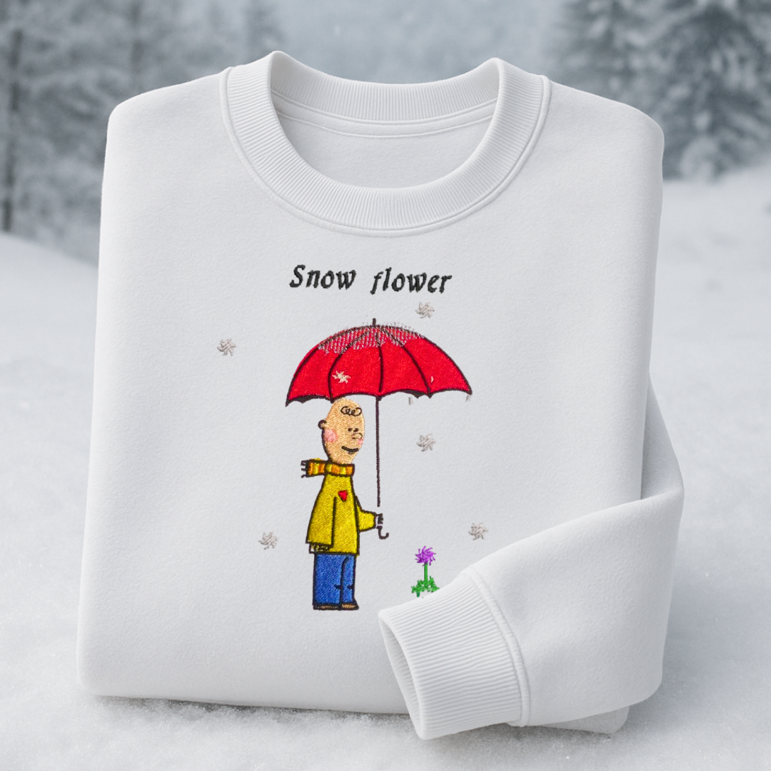 SNOW FLOWER TAEHYUNG V BTS CHRISTMAS SWEATER EMBROIDERED WHITE SWEATSHIRT