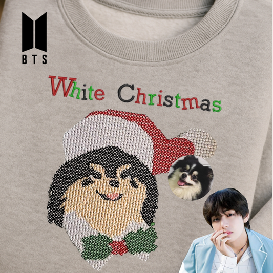 WHITE CHRISTMAS TAEHYUNG YEONTAN V BTS SWEATER EMBROIDERED GRAY SWEATSHIRT (Copia)
