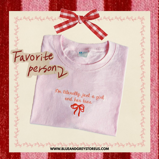 GIRL WITH HER BIAS – Cupid Collection Pink Embroidered Tee
